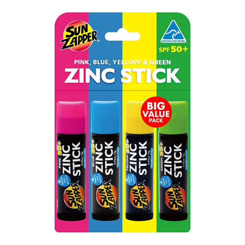4 PACK PINK, BLUE, YELLOW, GREEN Zinc Sticks SPF50+ Sunscreen